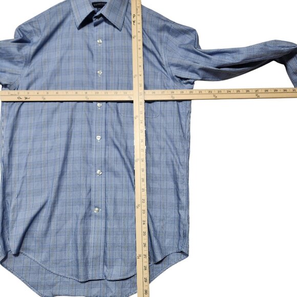 Lands End Men Blue Gingham Check Dress Shirt 14.5 32 Traditional Fit 100% Cotton - Picture 6 of 8